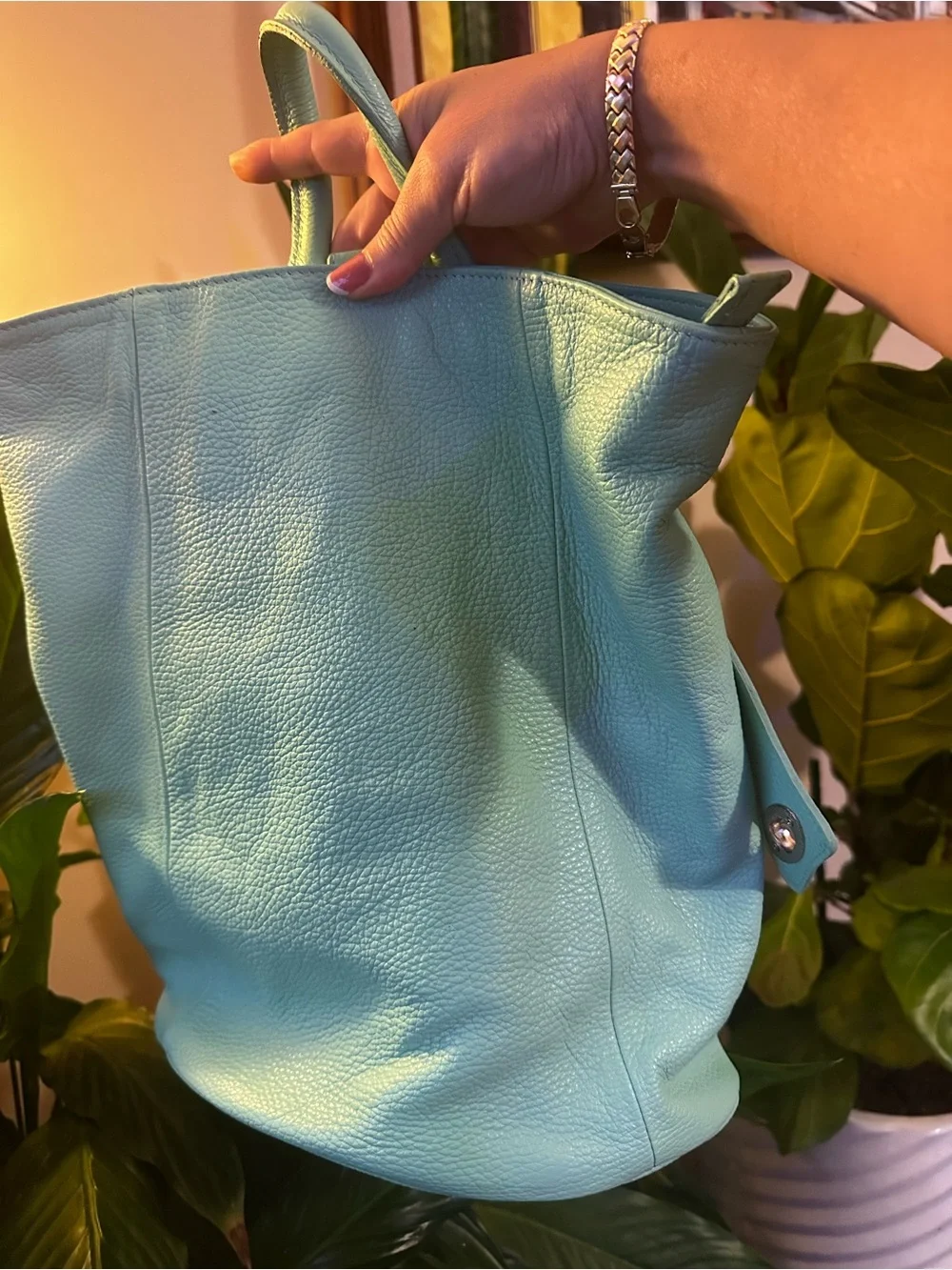 Vera Pelle Green Mint Italian Leather Backpack Bag -